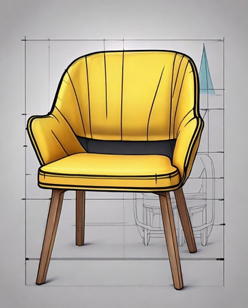 yellow armchair on the background of a sketch of a modern interiorの素材