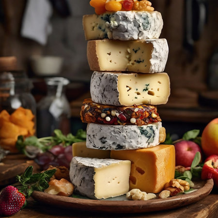 Cheese platter with gorgonzola, blue cheese, nuts and fruitsの素材