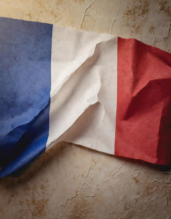 flag of france on crumpled paper, grunge backgroundの素材