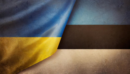Grunge Flag of Ukraine and Estonia with Grunge Textured Backgroundの素材