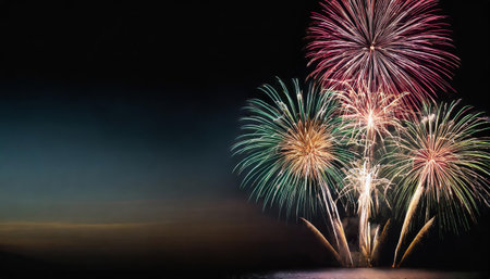 Colorful firework display for celebration happy new year and merry christmasの素材