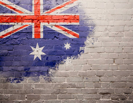 Flag of Australia painted on old brick wall (vintage style)の素材