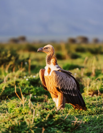 Griffon vulture (Gyps fulvus) in Serengeti National Park, Tanzaniaの素材