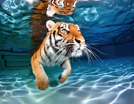 Siberian Tiger swimming in the pool.の素材