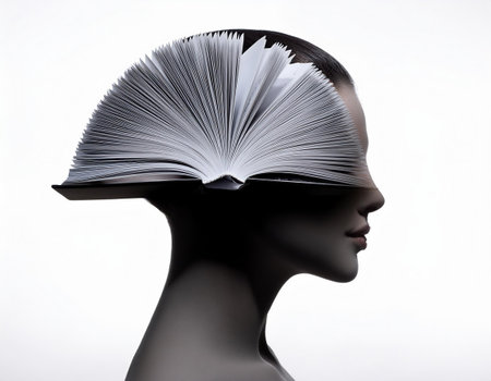 Silhouette of a mannequin head with book in itの素材
