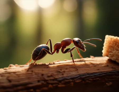 Ants are fighting for food in the forest. Macro photo.の素材