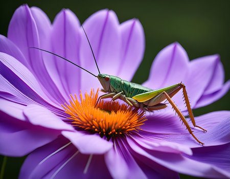 Grasshopper on a purple flower in the garden. macroの素材