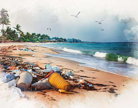 Pollution of the planet. A garbage dump on the beach.の素材