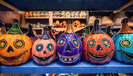Halloween pumpkins for sale at a market in Vilnius, Lithuaniaの素材