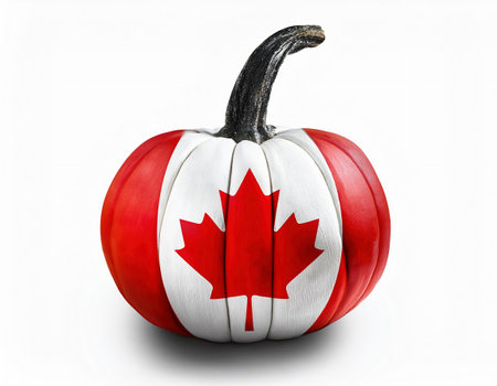 Pumpkin with Canada flag on white background. 3D illustrationの素材