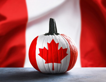 Pumpkin with a Canada flag on the background. Halloween conceptの素材