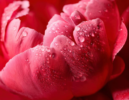 Beautiful tulip flowers with water drops close-up macro photographyの素材