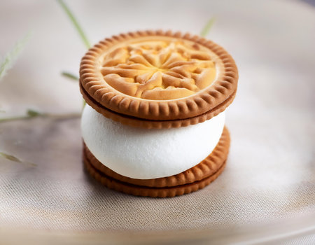 Cannabis cookies with cream filling on a white background. Selective focus.の素材