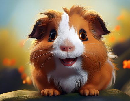 Cute guinea pig in a meadow, 3d renderingの素材