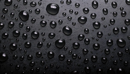 Water drops on black metallic surface. Abstract background and texture for design.の素材
