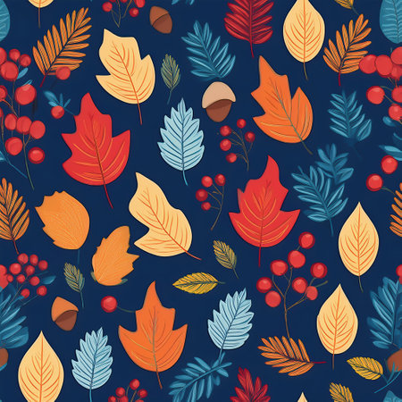 Seamless pattern with autumn leaves and berries. Vector illustration.の素材