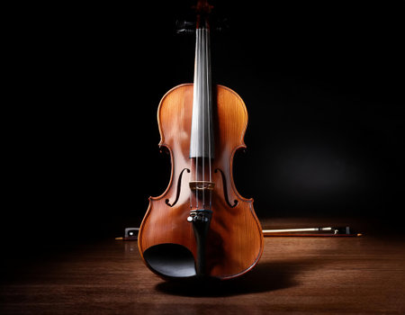 Violin on a black background. Classical music. Close-up.の素材