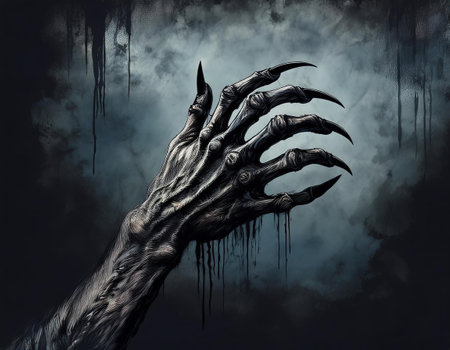 Zombie hand on dark background. Halloween concept. 3D renderingの素材