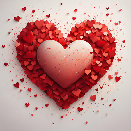 Valentines day background with red heart and confetti. Vector illustration.の素材