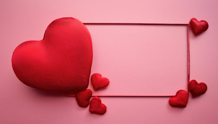 Valentine's day background with red hearts on pink background.の素材