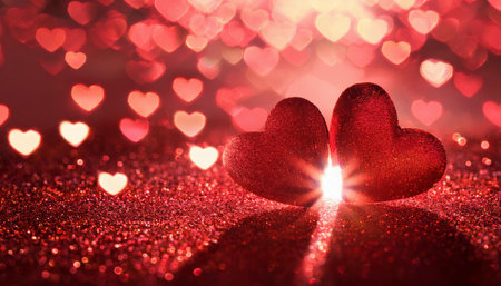 Valentine's day background with two hearts on bokeh backgroundの素材