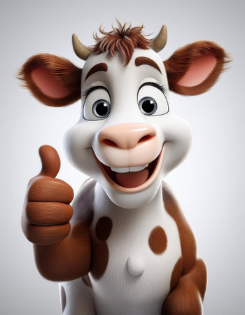 Cute cartoon cow with thumbs up gesture, 3d render illustrationの素材