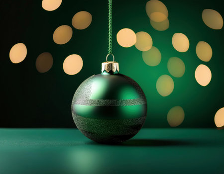Christmas ball on a green background with bokeh effect. 3d renderingの素材