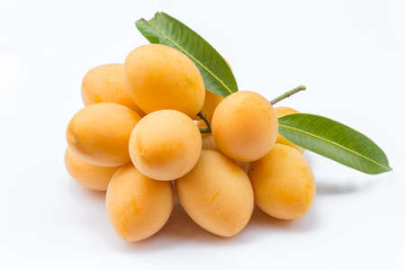 Closeup sweet Marian plum  fruit isolated on white background