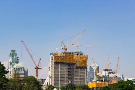 BANGKOK, THAILAND-MARCH 1,2018 :Building construction site and cranes in downtown.のeditorial素材