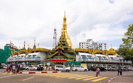 YANGON, MYANMAR - MAY 17, 2018 : Sule Pagoda is located in the center of Yangon. at the junction of Sule Pagoda Road and Mahabandoola Road. Kyauktada Township.のeditorial素材