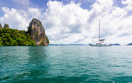 Boat in the ocean with  beautiful sky, Krabi province, Thailand.の写真素材
