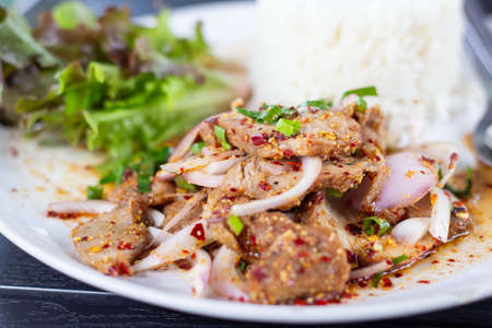 Jasmine Rice with Pork Red Curry Paste. Thai foodの写真素材
