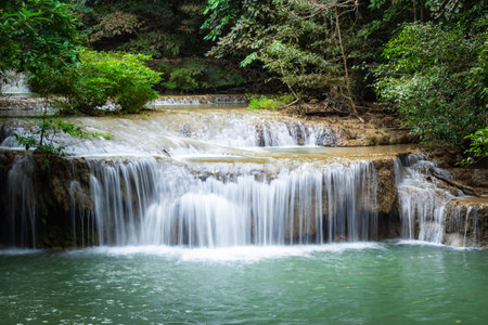 Erawan Falls  with emerald green ponds in Erawan  National Park. Kanchanaburi Province, Thailand.のeditorial素材