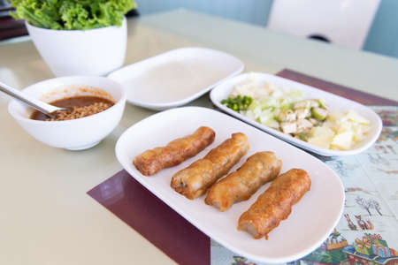 Vietnamese food "Vietnamese Mealball wrap (Nam Neung)"の写真素材