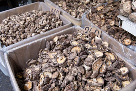 Dried shiitake mushrooms. Selective focus.の写真素材
