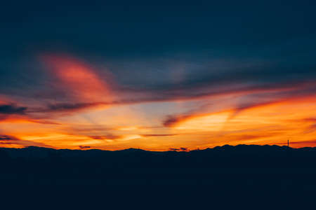 Beautiful sunset background. Film tone.