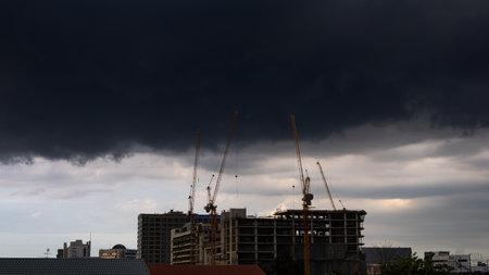 BANGKOK, THAILAND - 1 July, 2020 :  Storm clouds over the City of Bangkok, Thailand.