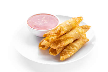 Fried pork wontons with  sauce.の写真素材