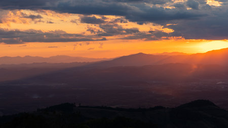 Beautiful sunset at Doi Samer Dao (Srinan National Park).の写真素材