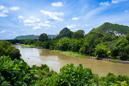 Beautiful natural scenery of river in Kanchanaburi province, Thailand.の写真素材