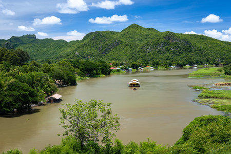 Beautiful natural scenery of river in Kanchanaburi province, Thailand.の写真素材