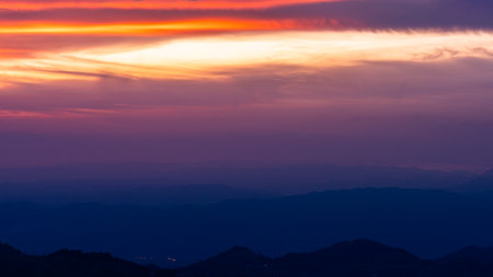Beautiful sunset over the mountain in Thailand.の写真素材
