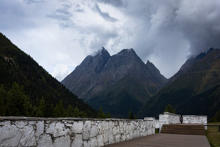 Beautiful mountain in cloudy day at Siguniangshan National Park in Sichuan Province, China.