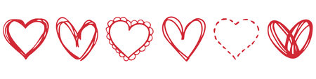 Set of red hearts isolated on a white background. Vector illustration.  Ink Brush heartsのイラスト素材