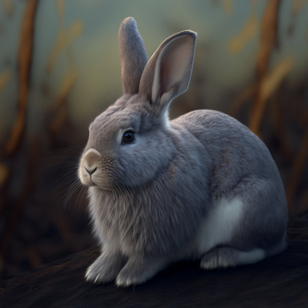 Rabbit sitting on the ground in the forest. Generative AIの写真素材