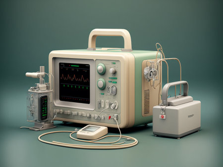 A medical device with an electrocardiogram. Generative AIの写真素材