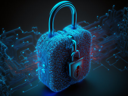 Cyber security concept. Padlock on circuit board. Generative AI