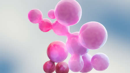 Abstract 3d art background. Holographic floating liquid blobs, soap bubbles, metaballsの写真素材