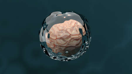 Cell of the body under a microscope. Research of stem cell. Cellular Therapy and Regeneration. 3D...