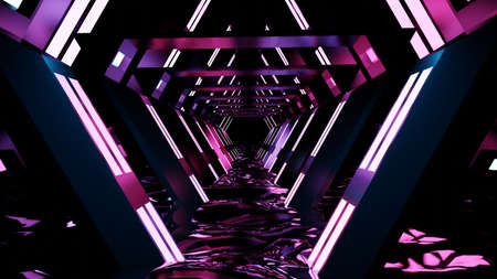 3d illustration of Abstract geometric background, fluorescent ultraviolet light, glowing neon...
